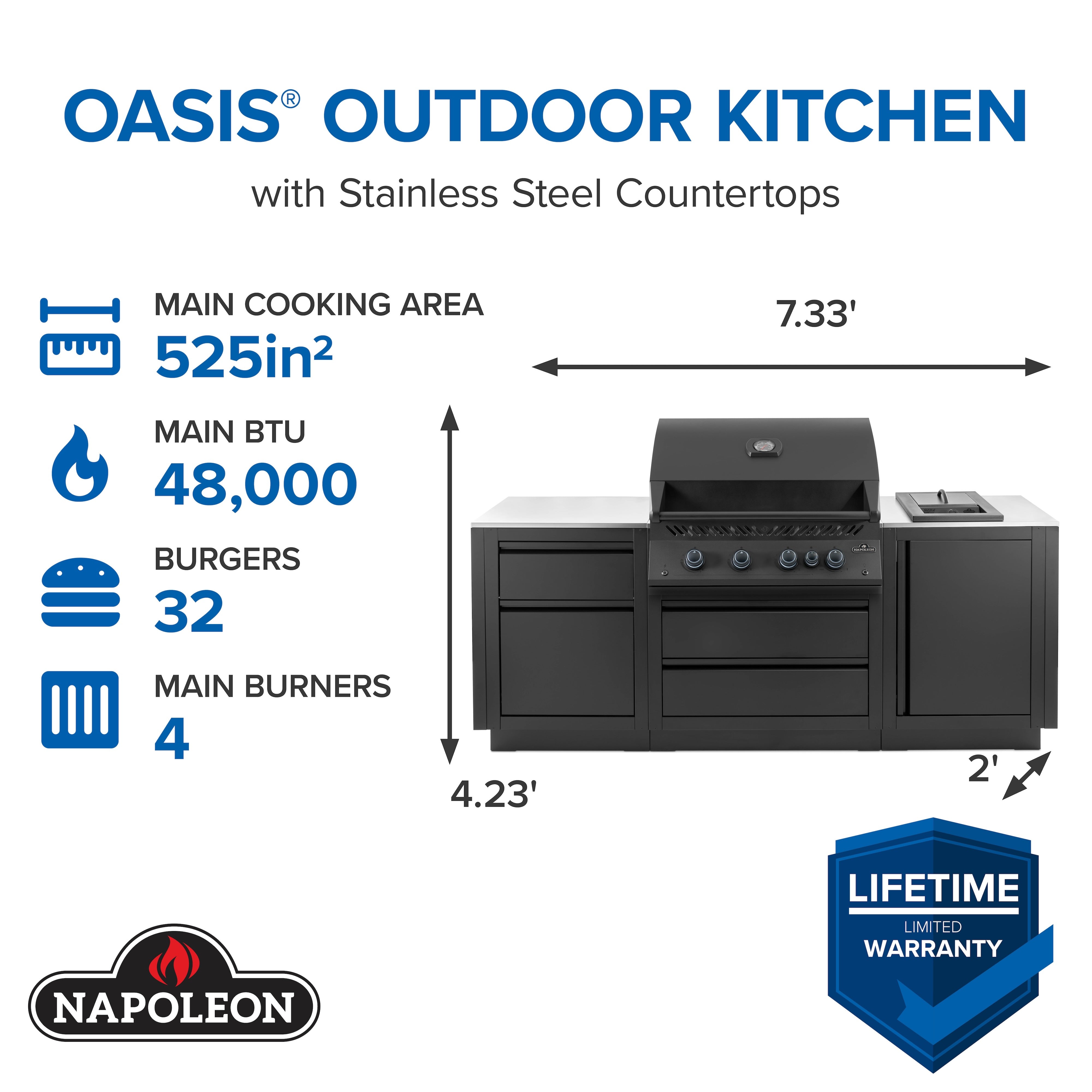 OASIS® Outdoor Kitchen Kit, Built-in 700 Series 32 with Stainless Steel Countertops